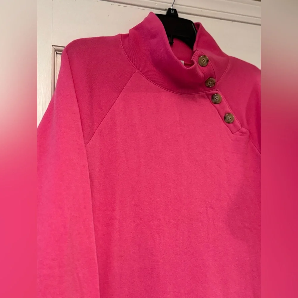 J. Crew Vibrant Pink‎ Buttoned Cowl Neck Sweater